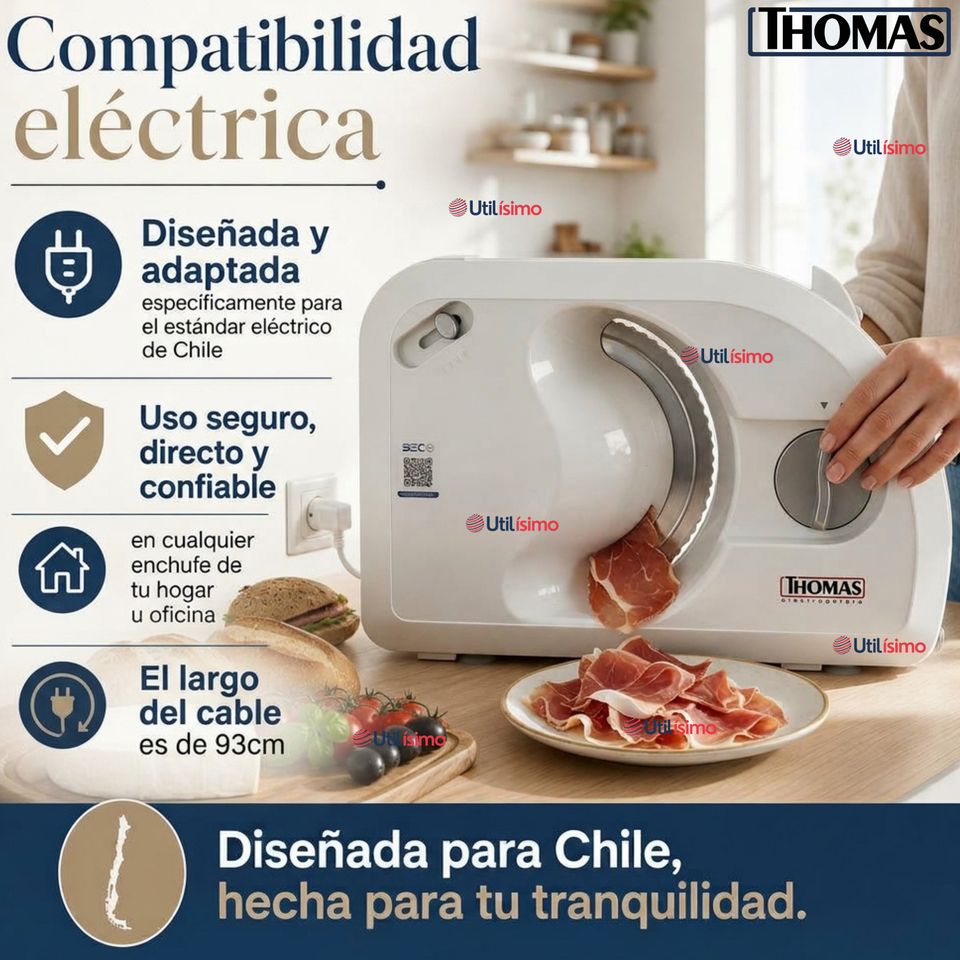 Cortadora Fiambre Rebanadora Compacta 3 Velocidades 1 A 15mm Thomas