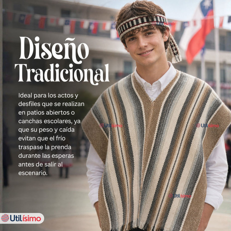 Pack 3 Ponchos Mantas Mapuche Con Trarilonco Juvenil Fiestas Patrias