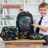 Mochila Escolar Kit Con Estuche y Lonchera 43cm Tela Oxford Dino Niño