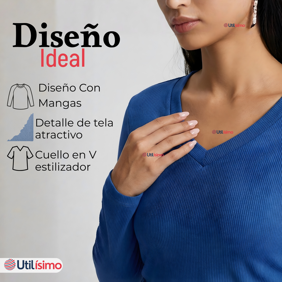 Pack 6 Camisetas Polar Polera Cuello V Mujer Manga Larga Tela Acanalada Colores Surtidos