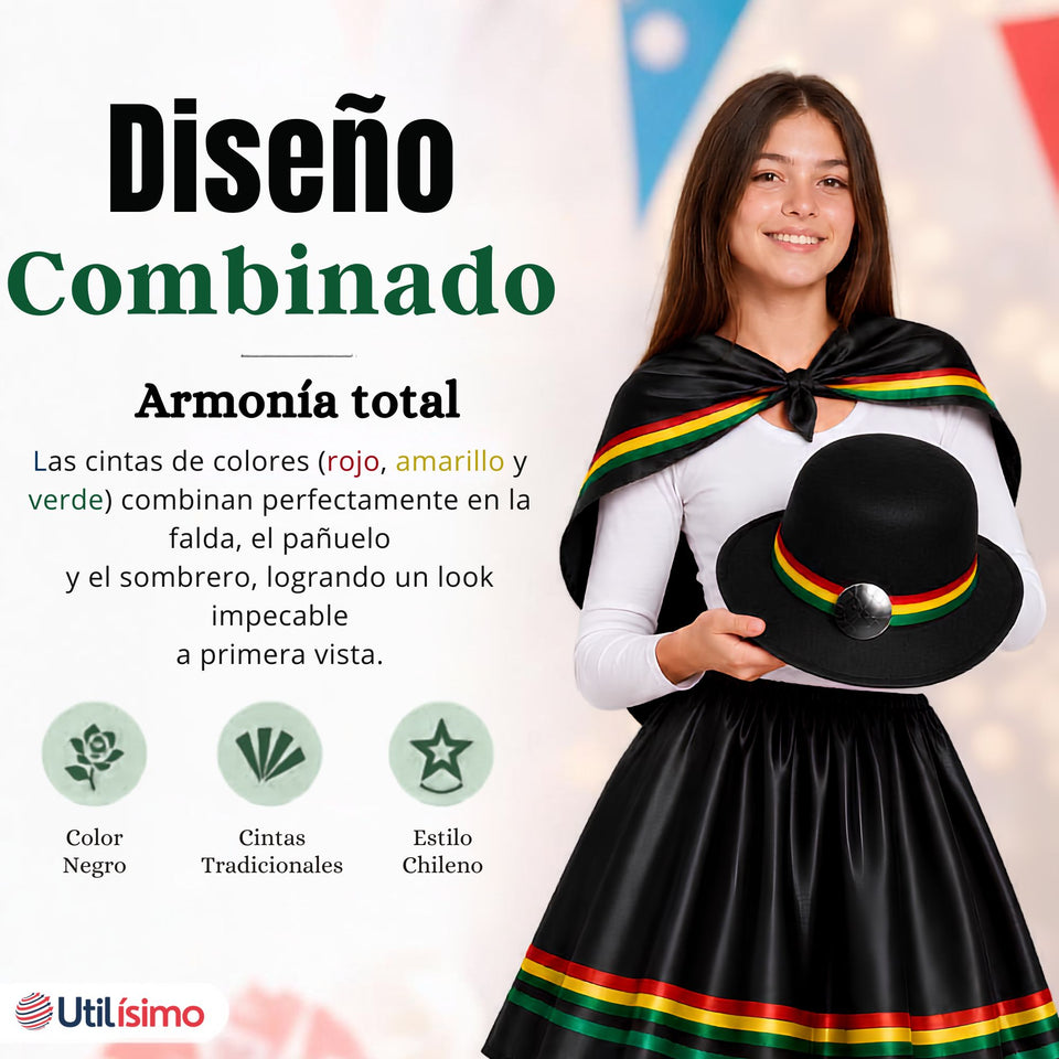 Traje Nortino Juvenil Con Polera 4 Piezas Negro Baile Típico Fiestas Patrias