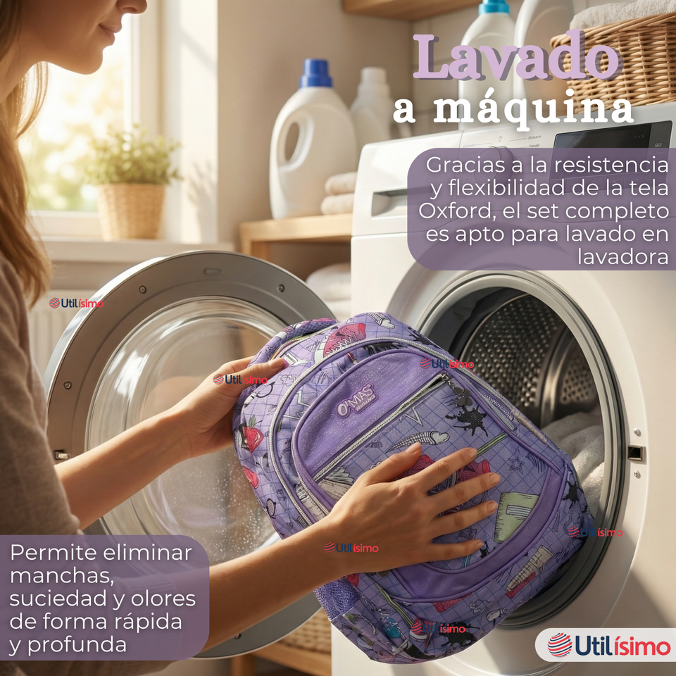 Mochila Escolar Con Estuche 43cm Tela Oxford Lila Niña