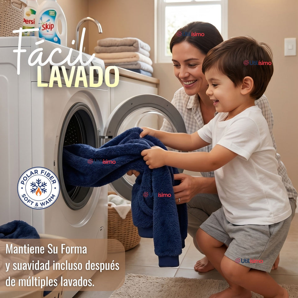 Buzo Polerón Conjunto Polar Niño Unicolor Azul