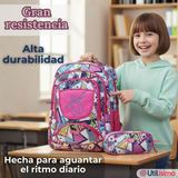 Mochila Escolar Con Estuche 43cm Tela Oxford Impermeable Niña