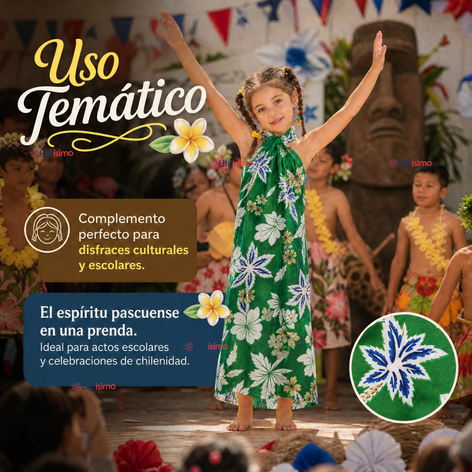Pareo Pascuense Niña Hawaiano Verde Danza Fiestas Patrias
