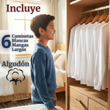 Pack 6 Camisetas Algodón Manga Larga Polera Primera Capa Blanco Niño