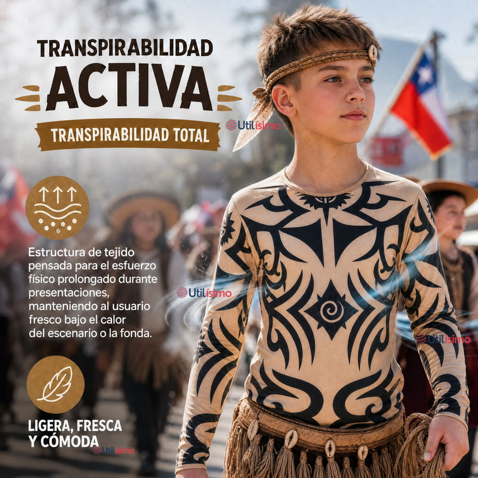 Polera Diseño Tattoo Juvenil Rapa Nui Estilo Pascuense Traje Danza