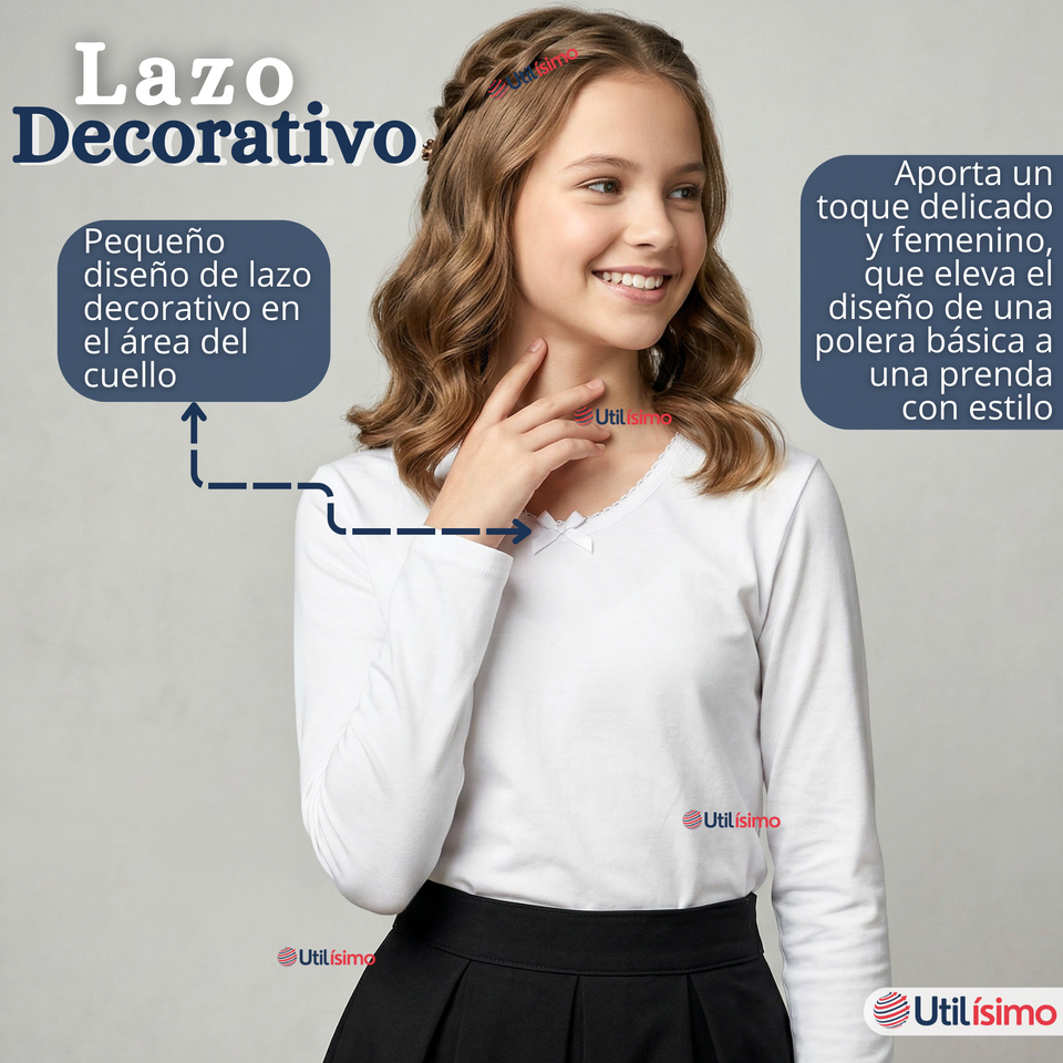 Pack 3 Camisetas Poleras Algodón Cuello Redondo Primera Capa Manga Larga Colores Surtidos Niña
