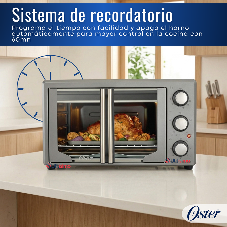 Horno con freidora de aire Oster® de 42 litros, puertas francesas, TSSTTV42FDMAFNS 1700W