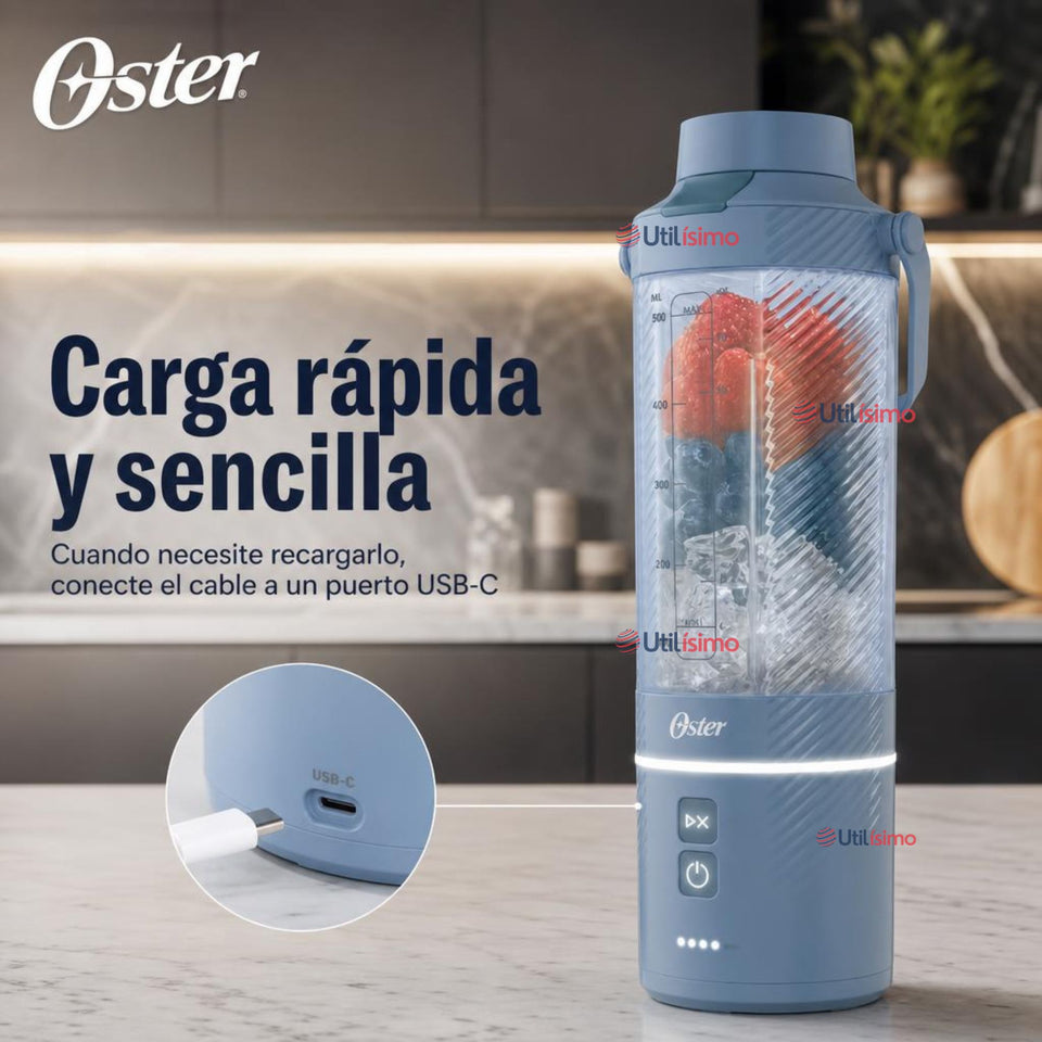 Oster Licuadora Portátil, GoMAX, 590 ml de Capacidad, para Smoothies, Azul, BLSTGFP-MH20-000