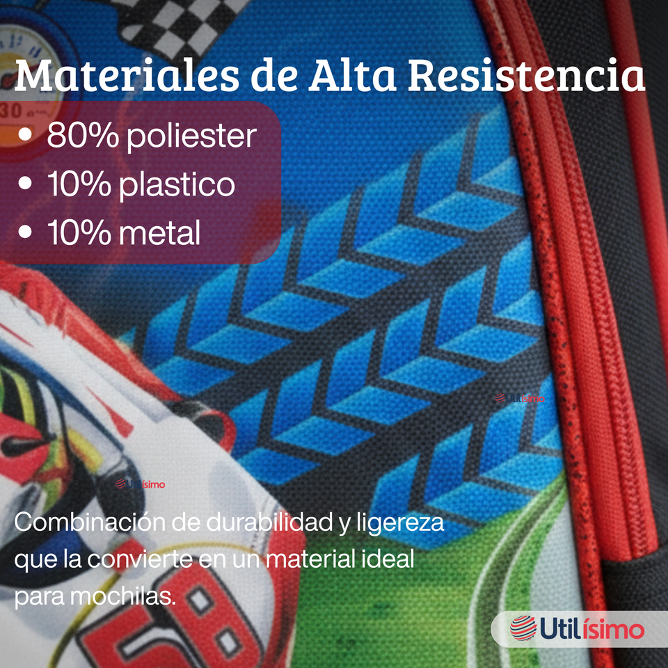 Mochila Escolar Con Ruedas Desmontables Diseño 3D + Estuche + Lonchera Niño Poliéster Motorcycle