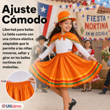 Pack 3 Trajes Nortinos Niña Naranja 4 Piezas Con Poleras Baile Típico Fiestas Patrias
