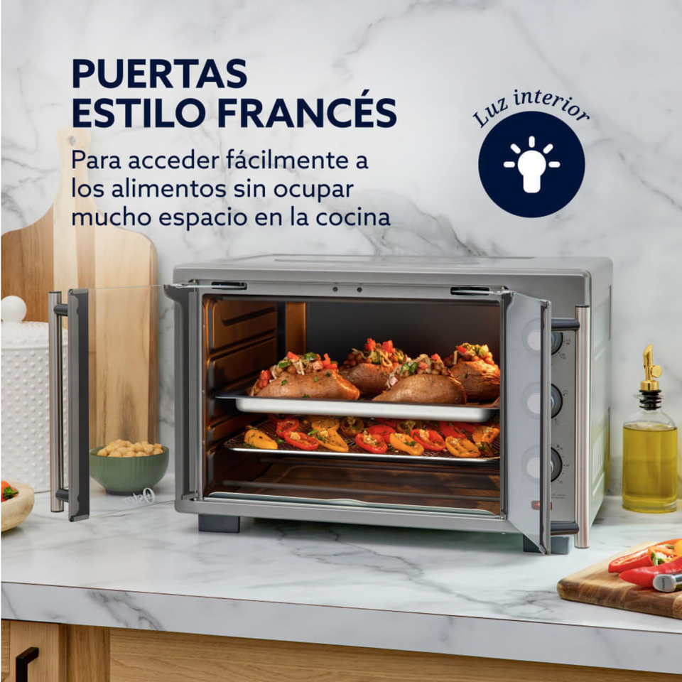 Horno con freidora de aire Oster® de 35 litros, puertas francesas, TSSTTV35FDMAFNS