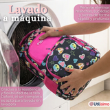 Mochila Escolar + Estuche + Lonchera 43cm Tela Oxford Negro Corazones Niña
