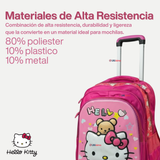 Mochila Escolar Hello Kitty Flowers Con Ruedas Desmontables + Estuche + Lonchera Niña Poliéster