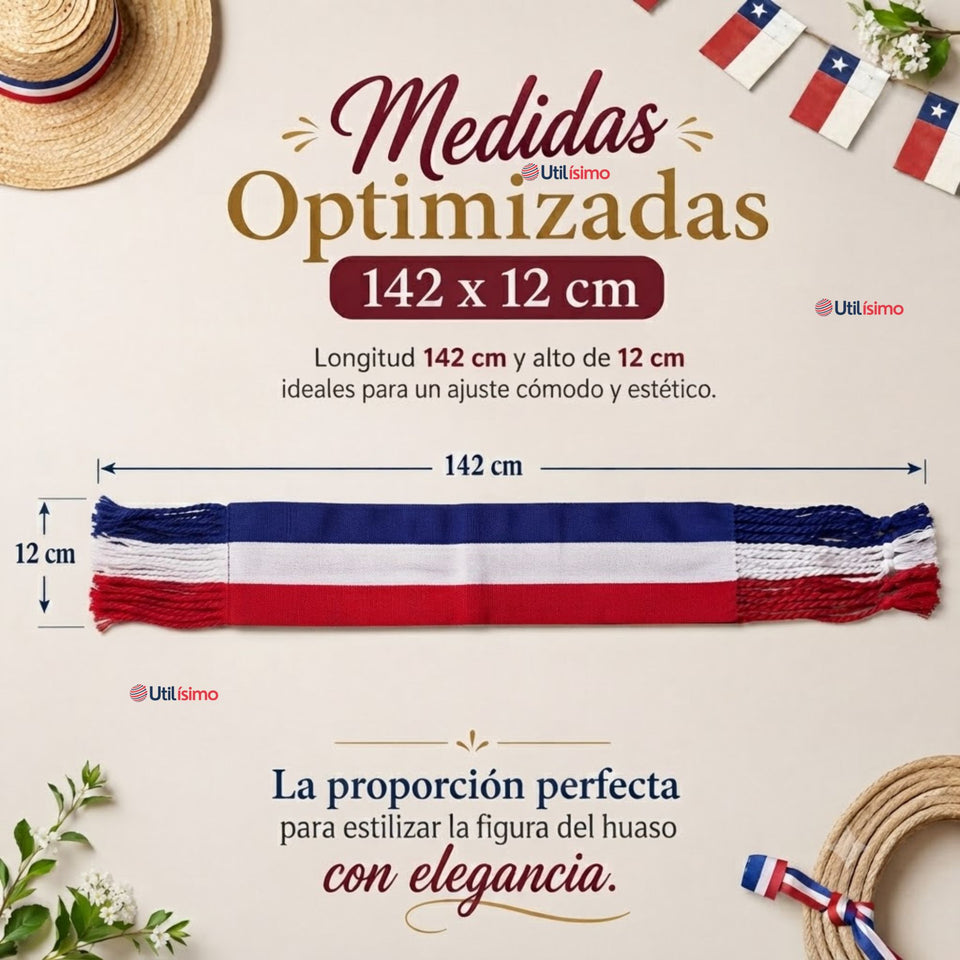 Faja Huaso Tricolor Chile Juvenil Fiestas Patrias Bailes Típico
