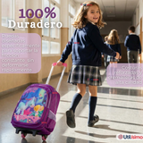Mochila Escolar Con Ruedas + Estuche + Lonchera 46cm Desmontable Poliéster Morado Unicornio Niña