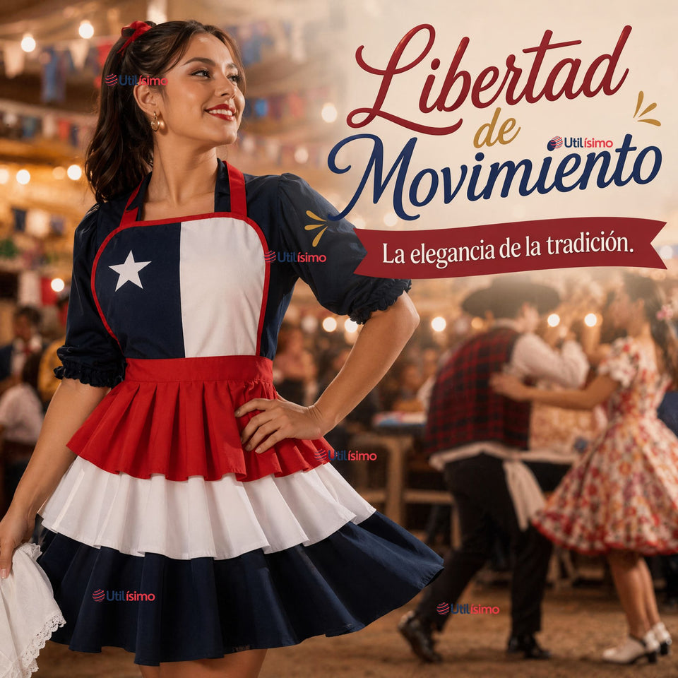 Pack 3 Delantales Diseño Tricolor Con Vuelos Mujer Fiestas Patria