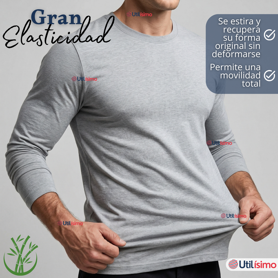 Pack 3 Camisetas Poleras Bambú Primera Capa Manga Larga Colores Surtidos Hombre