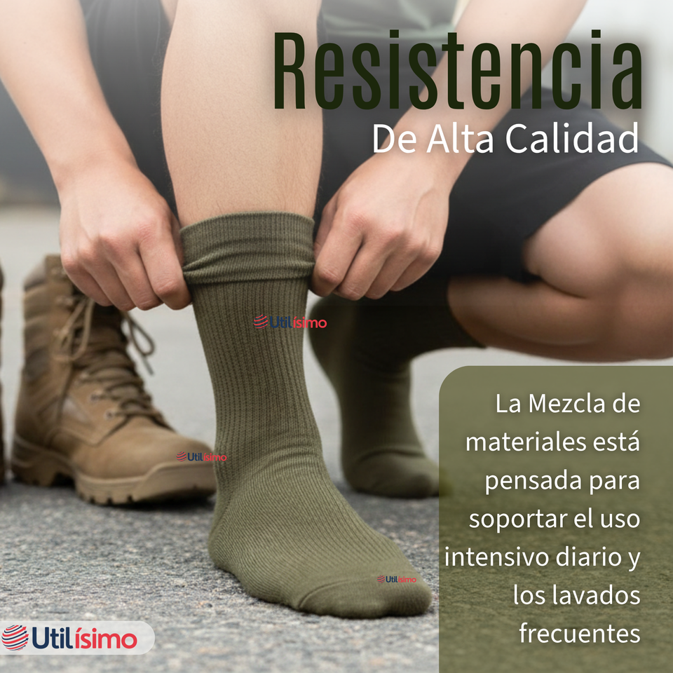 Pack 3 Pares Calcetines Táctico Militar Verde 65% Algodón Transpirables