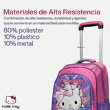 Mochila Escolar Hello Kitty Con Ruedas Desmontables + Estuche + Lonchera Niña Poliéster