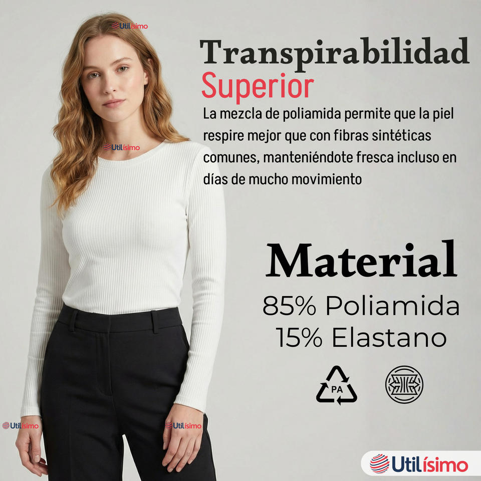 Pack 6 Camisetas Polar Polera Cuello Redondo Mujer Manga Larga Tela Acanalada Colores Surtidos