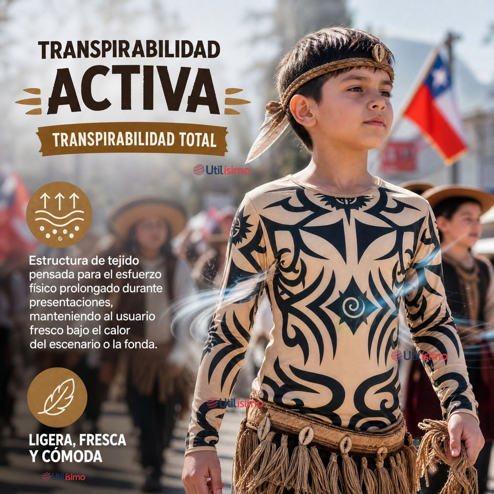 Pack 3 Poleras Diseño Tattoo Niño Rapa Nui Estilo Pascuense Traje Danza