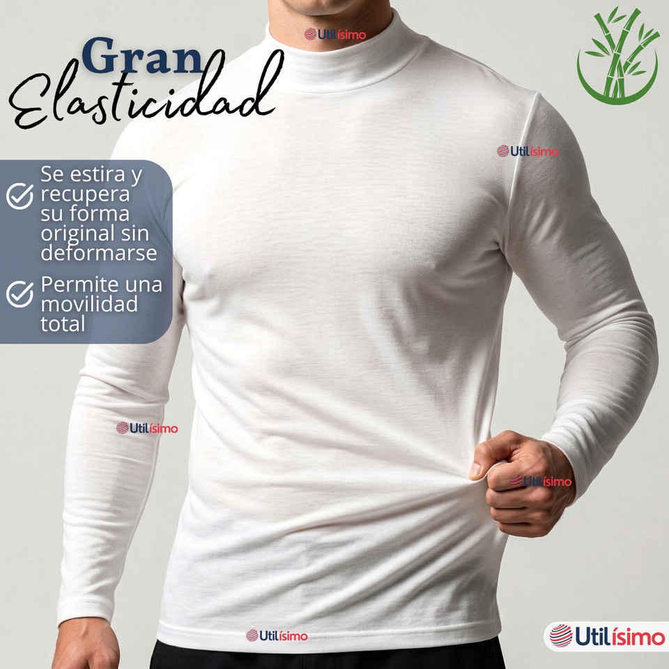 Camiseta Polera Bambú Primera Capa Cuello Beatle Manga Larga Colores Surtidos Hombre