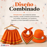 Pack 3 Trajes Nortinos Niña 3 piezas Naranja Baile Típico Fiestas Patrias