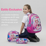 Mochila Bolso Escolar Diseño 3D + Estuche + Lonchera 40Cm Niña Tela Oxford Friends Forever