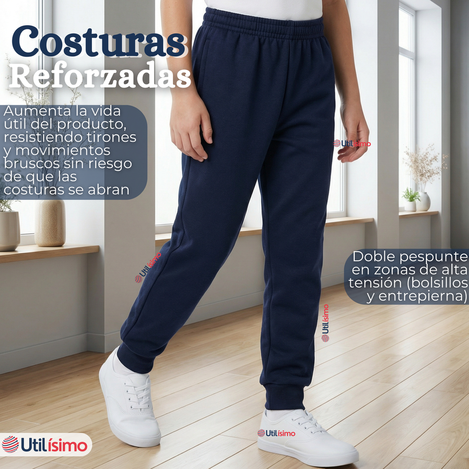 Pack 3 Buzos Pantalones Escolares Niño Unisex 100% Algodón Azul Bota Acanalada 3 a 16 años