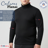 Camiseta Polera Polar Primera Capa Cuello Beatle Manga Larga Negro Hombre