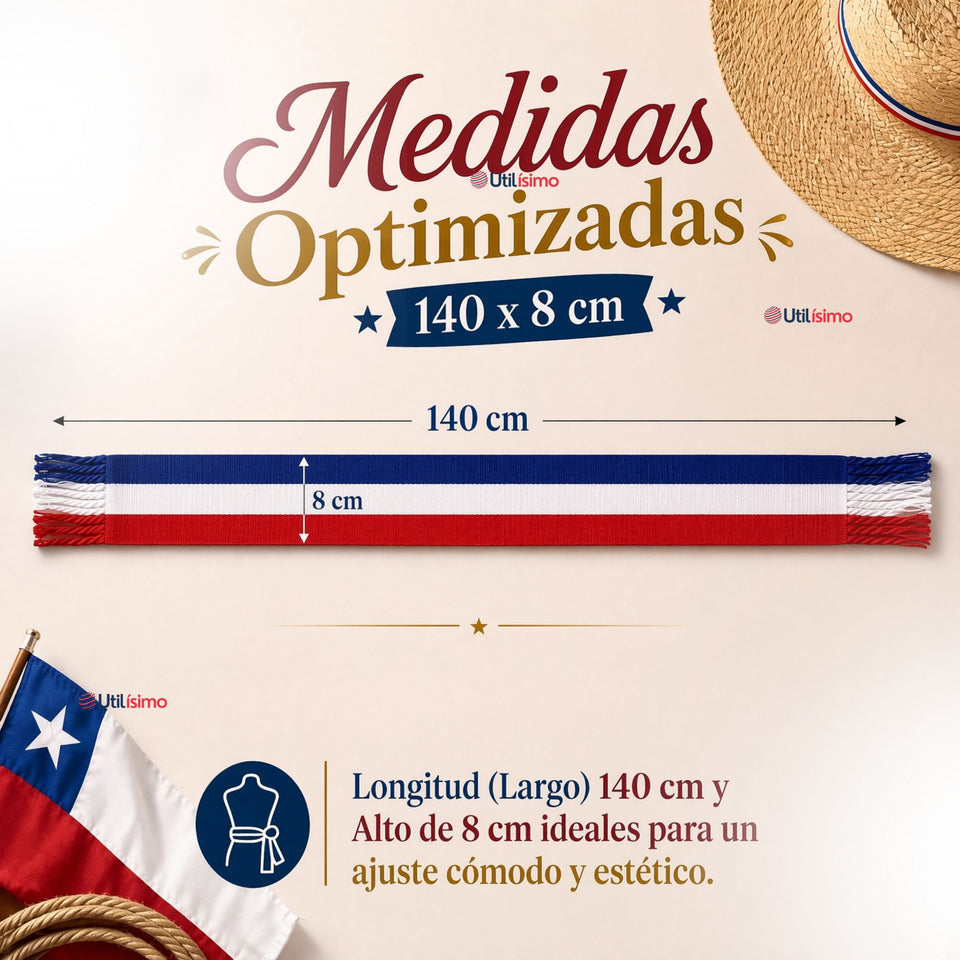 Faja Huaso Bandera Chile Juvenil Fiestas Patrias Bailes Típico