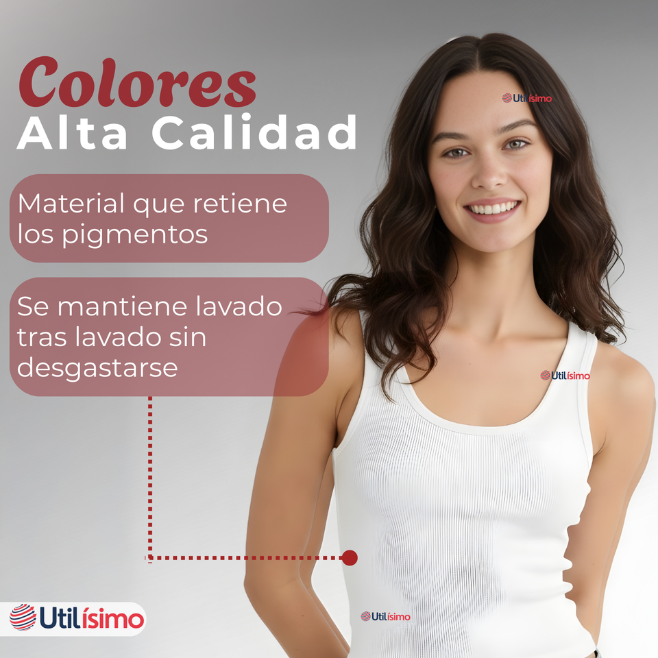 Pack 3 Camisetas Poleras Sin Mangas Tela Acanalada Algodón Mujer Colores Surtidos