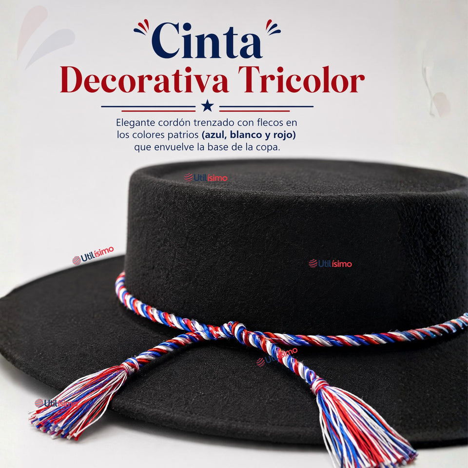 Sombrero Huaso Negro Tradicional Bandera Chile Fiestas Patrias