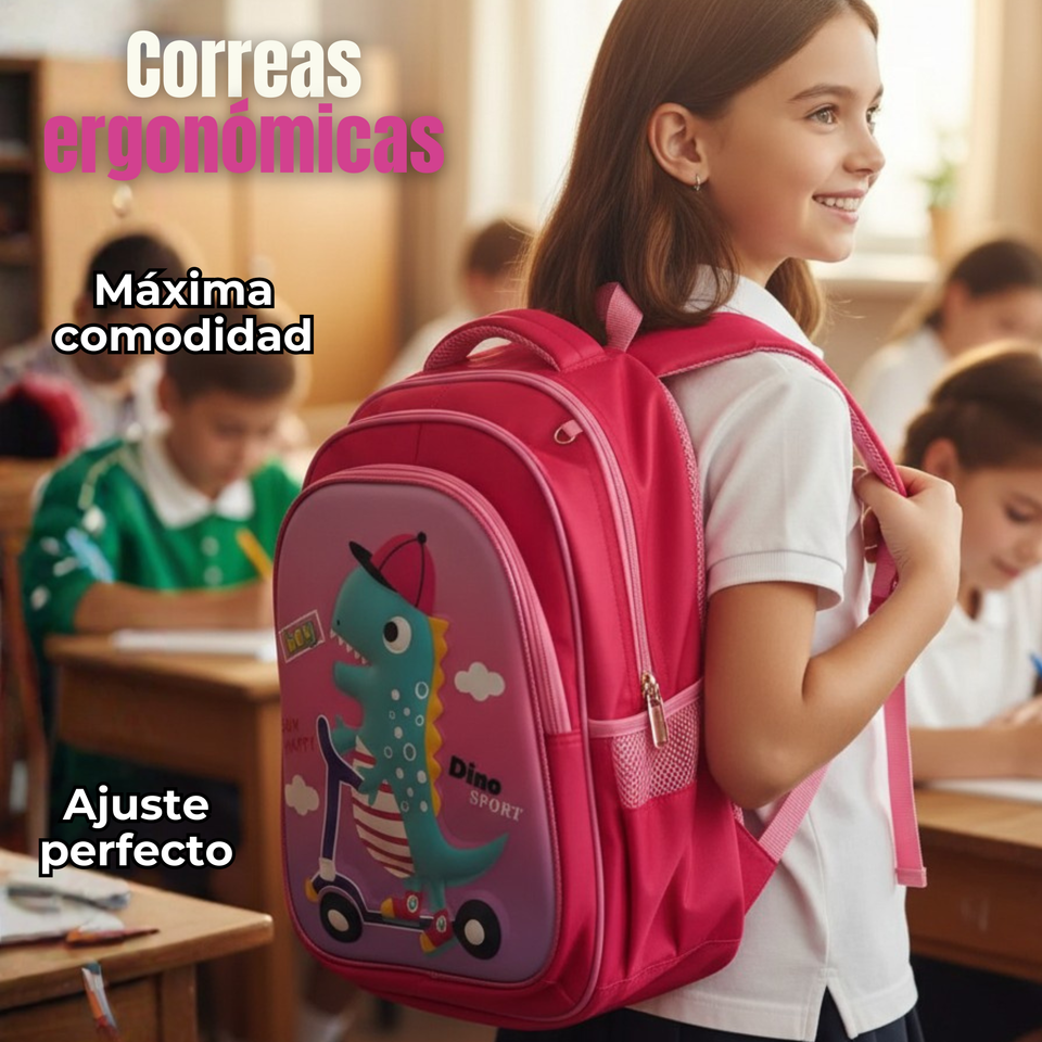 Mochila Escolar Con Ruedas + Estuche + Lonchera Poliéster Niña