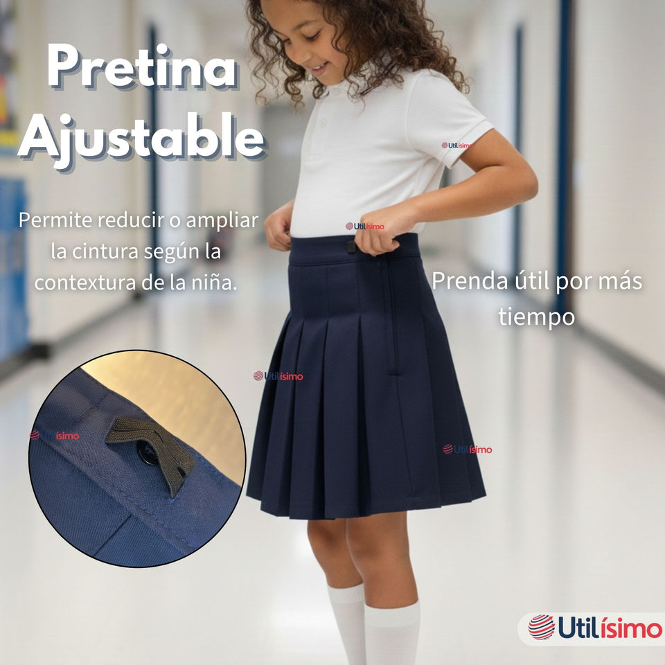 Falda Escolar Color Azul Uniforme Para Niñas
