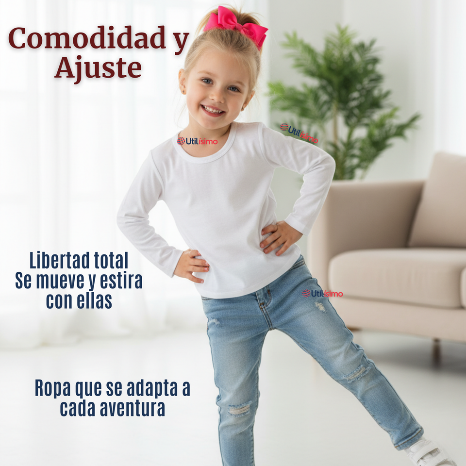 Camiseta Algodón Manga Larga Polera Primera Capa Blanco Niña