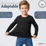 Pack 3 Camisetas Poleras Algodón Primera Capa Manga Larga Blanco Negro Niño