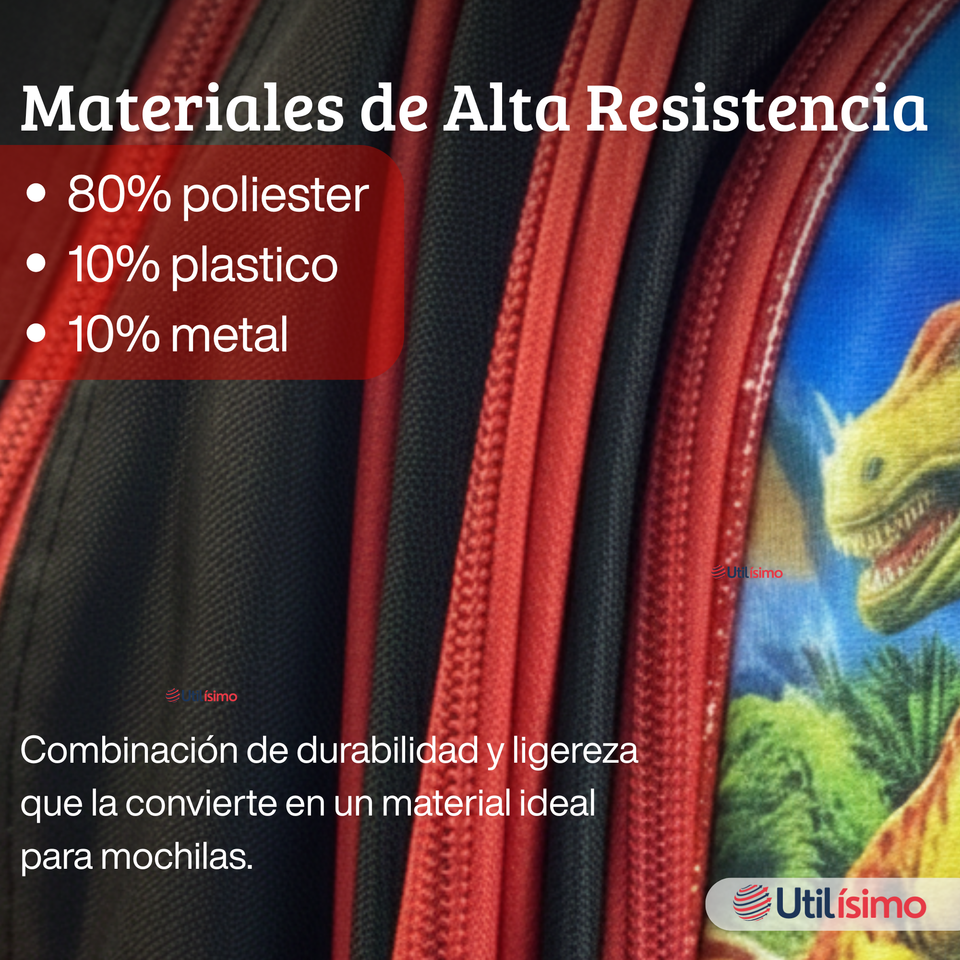 Mochila Escolar Con Ruedas Desmontables Diseño 3D + Estuche + Lonchera Niño Poliéster Dinosaur