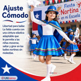 Pack 3 Trajes Nortinos Niña Azul 4 Piezas Con Poleras Baile Típico Fiestas Patrias