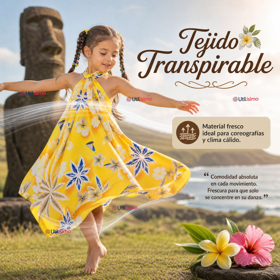 Pareo Pascuense Niña Hawaiano Amarillo Danza Fiestas Patrias