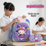 Mochila Hello Kitty Escolar Con Ruedas + Estuche + Lonchera Desmontable Poliéster Lila Niña