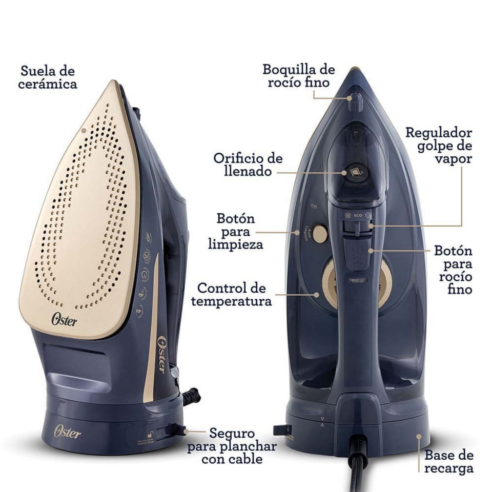 Plancha de vapor inalámbrica Oster® 2 en 1 con suela de cerámica GCSTCC5000