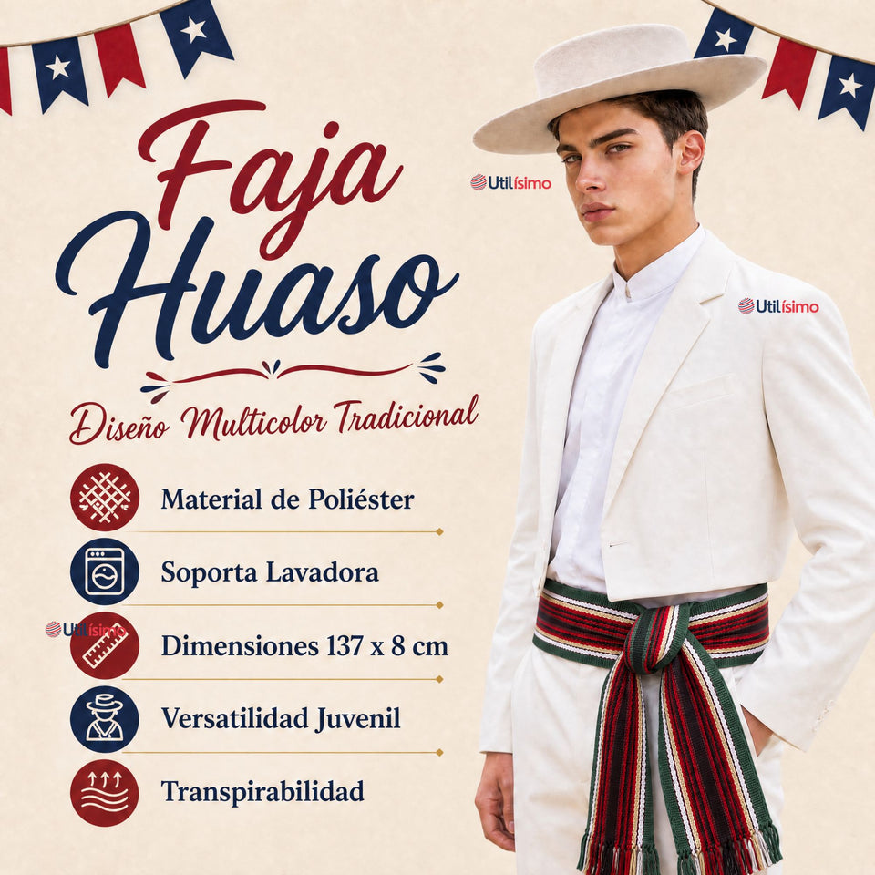 Faja Huaso Juvenil Fiestas Patrias Bailes Típico Verde Multicolor