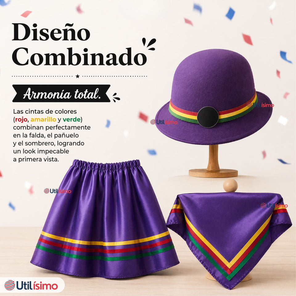 Traje Nortino Niña 3 Piezas Morado Baile Típico Fiestas Patrias