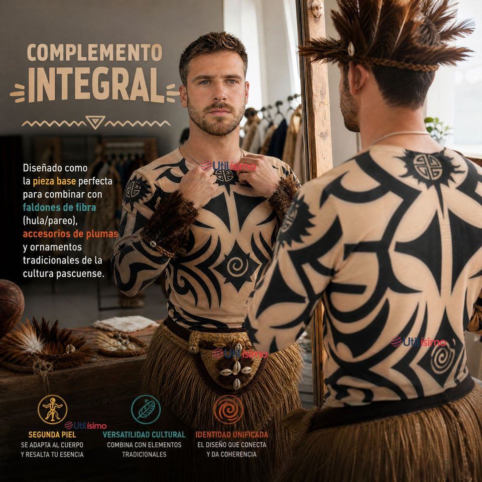 Pack 3 Poleras Diseño Tattoo Hombre Rapa Nui Estilo Pascuense Traje Danza