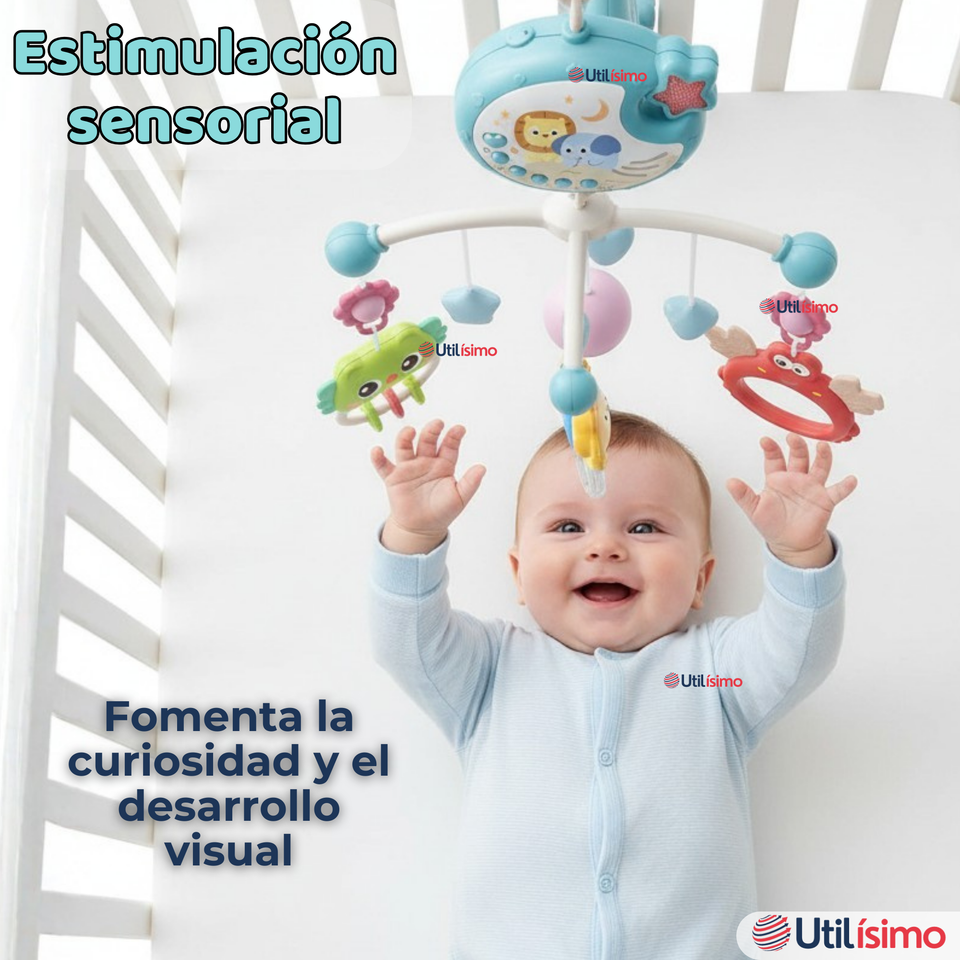 Móvil Giratorio Musical Proyector De Luces Más Control Para Cuna Bebé