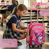 Mochila Escolar Kuromi 3D Con Ruedas Desmontable + Estuche + Lonchera Poliéster Rosa Niña