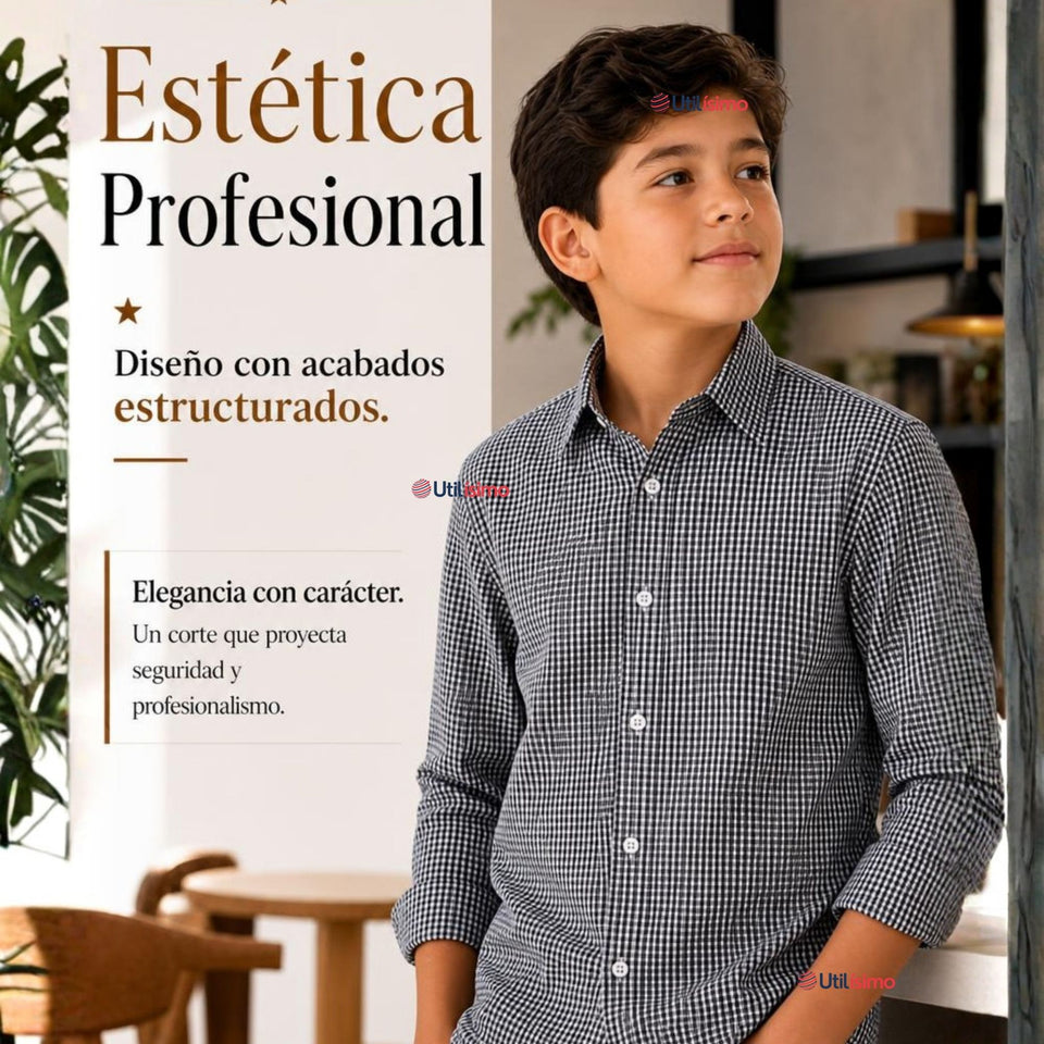 Camisa Cuadrille Niño Azul Clásica Regular Fit Manga Larga